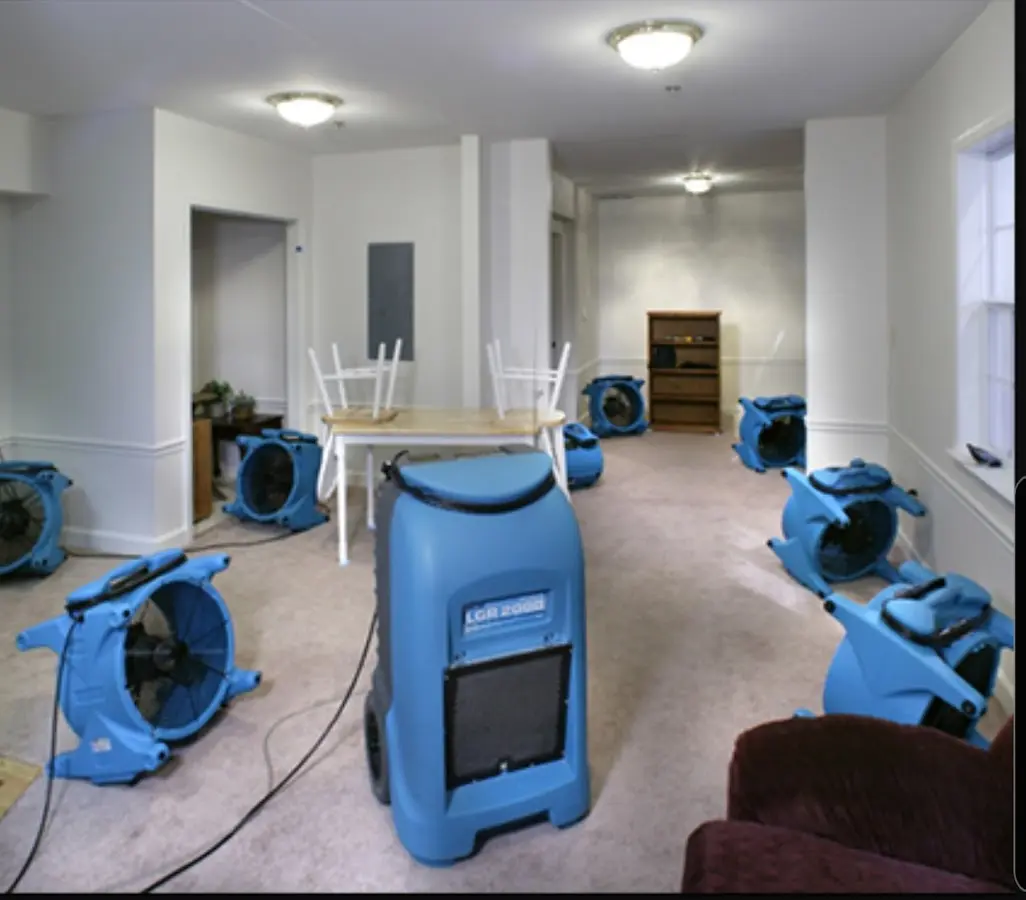 Air movers and dehumidifier setup for Water Extraction & Removal in Royal Oak